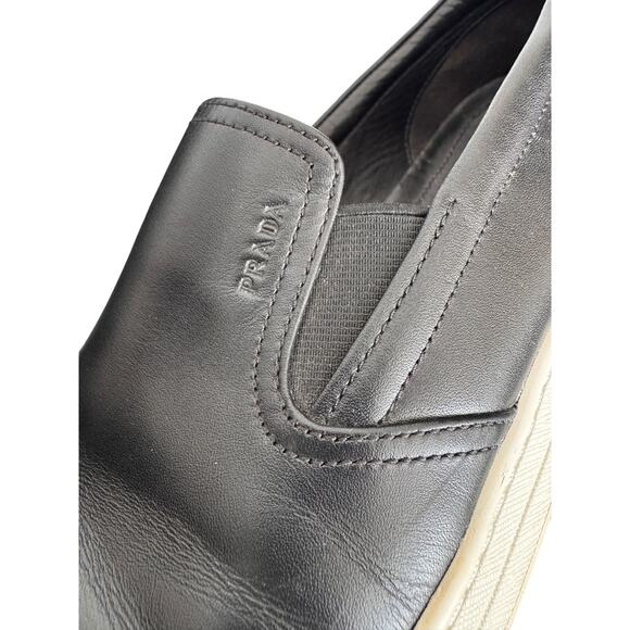 Prada Linea Rossa Black Leather Slip-On Sneakers w/ Yellow Arrow Italy 7.5 main image 9